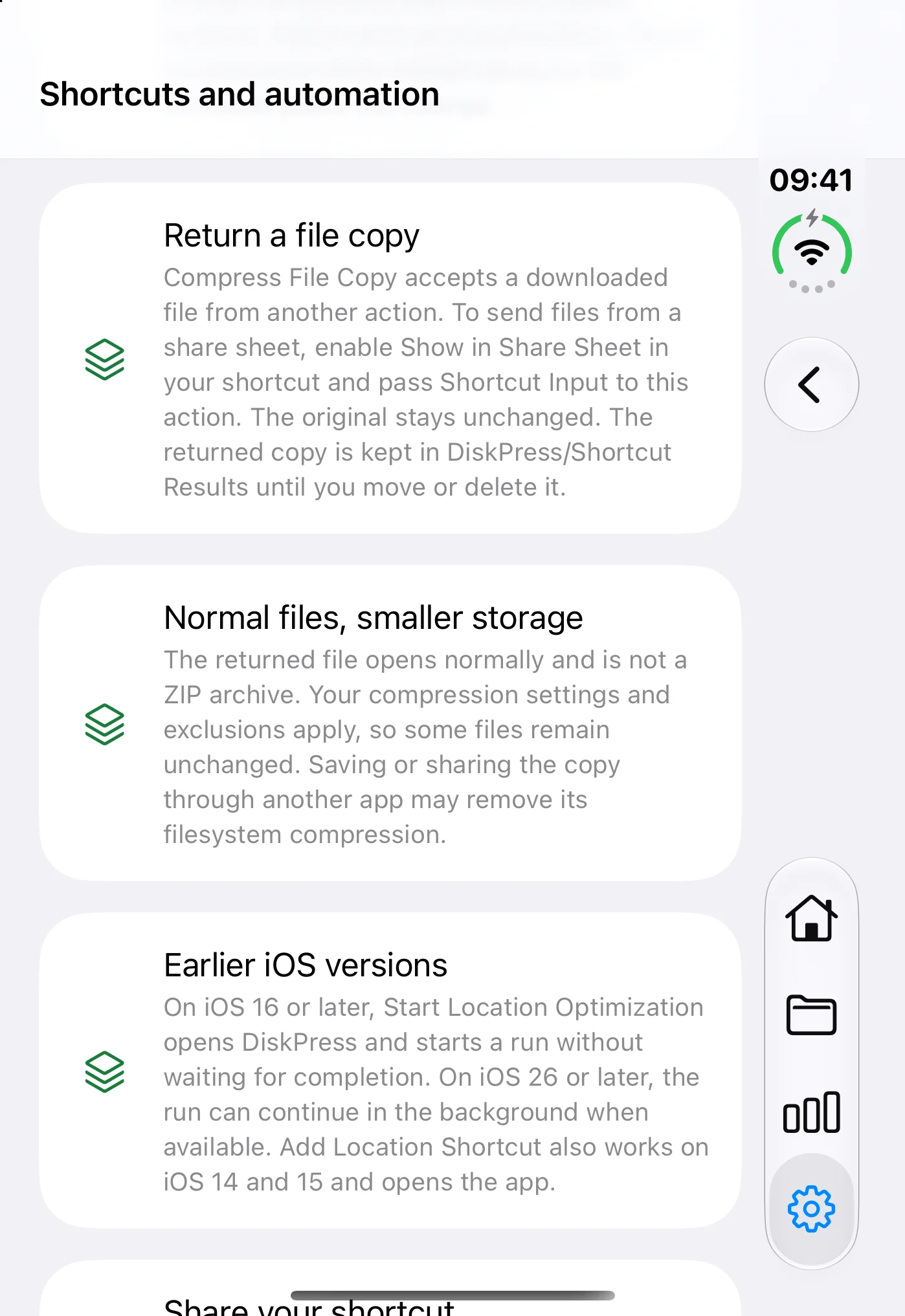 Kurzbefehle-Hilfe auf iPhone Duo zu Dateikopien, Teilen-Menü und unverändertem Original.